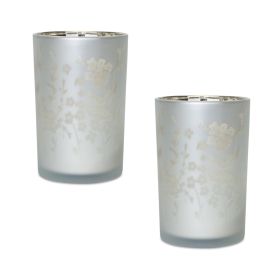 Candle Holder (Set of 2) 4.75"D x 7.25"H Glass (Option: GlassSilver)