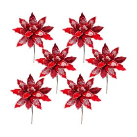 Poinsettia Stem (Set of 6) 30"H Velvet (Option: Velvet, BeadRed)