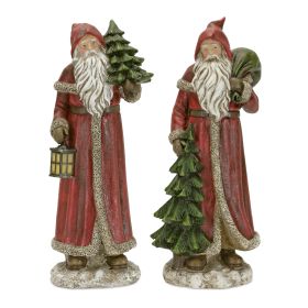 Santa (Set of 2) 12.5"H Resin (Option: Polyresin, Stone PowderRed)