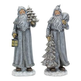 Santa (Set of 2) 12.5"H Resin (Option: Polyresin, Stone PowderSilver)