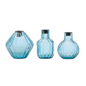 Candle Holder (Set of 3) 5"H, 5"H, 5.25"H Glass (Option: GlassBlue)