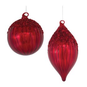 Ornament (Set of 4) 5"H, 8"H Glass (Option: GlassRed)