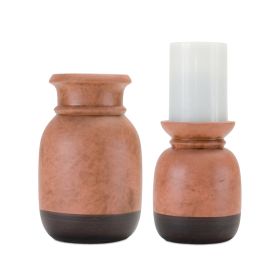 Candle Holder (Set of 2) 6.25"H, 8.25"H Ceramic (Option: CeramicBlack)