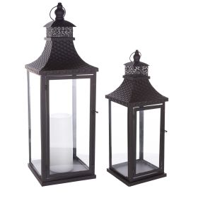 Lantern (Set of 2) 20"H, 27.5"H Metal (Option: MetalBlack)