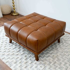 Addison Square Upholstered Ottoman (Upholstery: Cognac Leather)