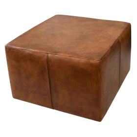 Mallory Mid-Century Square Genuine Leather Upholstered Ottoman in Tan (Width: 27.5")