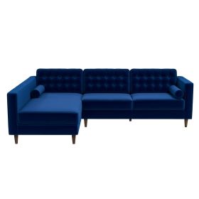 Christian Mid-Century Modern Blue Velvet Sectional Sofa (Color: Blue, Orientation: Left Facing)