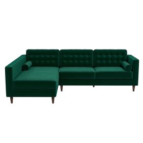 Christian Mid-Century Modern Green Velvet Sectional Sofa (Color: Green, Orientation: Left Facing)