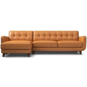 Allison Tan Leather Sectional Sofa Chaise (Orientation: Left Facing)