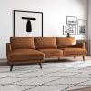 Lore Mid-Century Modern L-Shaped Genuine Leather Sectional in Tan