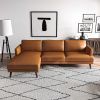 Lore Mid-Century Modern L-Shaped Genuine Leather Sectional in Tan