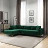 Mano Mid-Century Modern L-Shaped Velvet  Sectional Sofa in Green