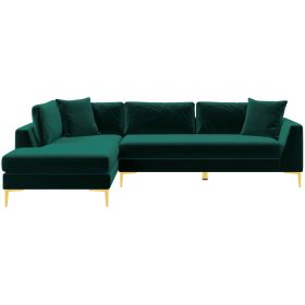 Mano Mid-Century Modern L-Shaped Velvet  Sectional Sofa in Green (Style: Left Sectional)