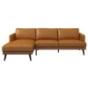 Lore Mid-Century Modern L-Shaped Genuine Leather Sectional in Tan