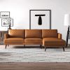 Lore Mid-Century Modern L-Shaped Genuine Leather Sectional in Tan