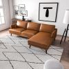 Lore Mid-Century Modern L-Shaped Genuine Leather Sectional in Tan