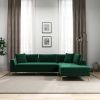 Mano Mid-Century Modern L-Shaped Velvet  Sectional Sofa in Green