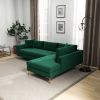 Mano Mid-Century Modern L-Shaped Velvet  Sectional Sofa in Green