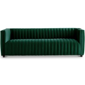 Dominic Channel Tufted Velvet Sofa (Color: Green Velvet)