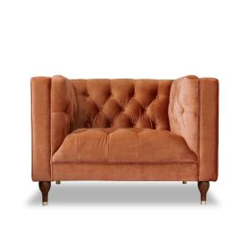 Evelyn Mid-Century Modern Tufted Back Velvet Lounge Chair (Color: Burnt Orange)