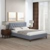 Graceville Mid-Century Modern Queen//King Light Grey Fabric Platform Bed