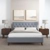 Graceville Mid-Century Modern Queen//King Light Grey Fabric Platform Bed