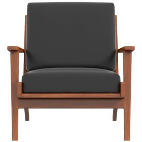 Connor Solid Wood Genuine Leather Lounge Chair (Color: Black)