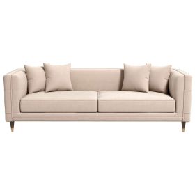 Edward Mid Century Modern Light Cream Velvet Sofa (Color: Light Cream)