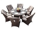 Direct Wicker Patio 7-Piece Brown Wicker Dining Set with Rattan Table and Armchair