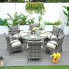 Direct Wicker 7-Piece Outdoor Rattan Furniture Dining Set with 6 Cushioned Armchair