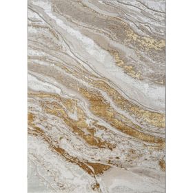 "Adina" Luxury Area Rug in Beige and Gold Abstract Design (Color: as Pic)