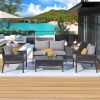 4-Piece Rope Patio Furniture Set, Outdoor Furniture with Tempered Glass Table, Patio Conversation Set