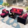 Outdoor Garden Patio Furniture 7-Piece PE Rattan Wicker Cushioned Sofa Sets and Coffee Table, patio furniture set;outdoor couch;outdoor couch patio fu