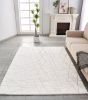 Luxury Machine Washable White Geometric Abstract Gold-Gilded Chinchilla Faux Fur Area Rug