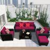 Outdoor Garden Patio Furniture 7-Piece PE Rattan Wicker Cushioned Sofa Sets and Coffee Table, patio furniture set;outdoor couch;outdoor couch patio fu