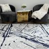 Shifra Luxury Area Rug in Gray with Navy Blue Abstract Design