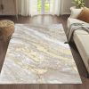 "Adina" Luxury Area Rug in Beige and Gold Abstract Design