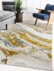 "Adina" Luxury Area Rug in Beige, Gold and Blue Abstract Design