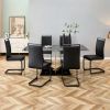 Table and chair set, modern dining table, patterned table top and black MDF table legs, soft and comfortable dining chair, perfect for dinner, meeting